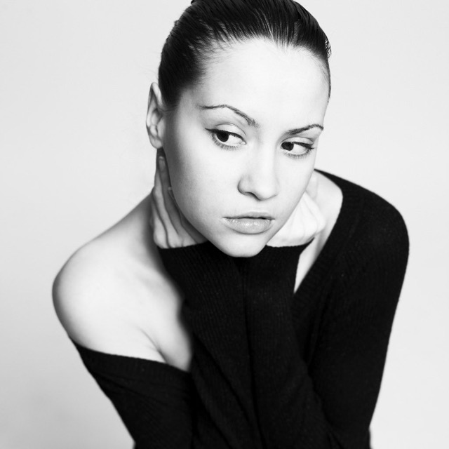 Young model, black and white studio photography.